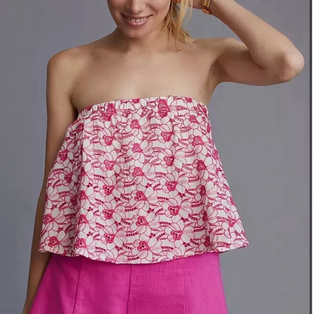 Anthropologie Porridge Strapless Eyelet Top